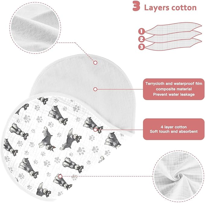 4 Pack Muslin Burp Cloths Miniature Dogs White Cotton Baby Burp Cloths Extra Absorbent and Soft Burping Cloth for Newborn Must Haves 22x11 Inch