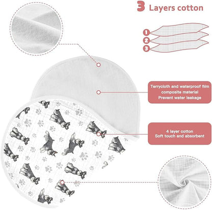 4 Pack Muslin Burp Cloths Miniature Dogs White Cotton Baby Burp Cloths Extra Absorbent and Soft Burping Cloth for Newborn Must Haves 22x11 Inch