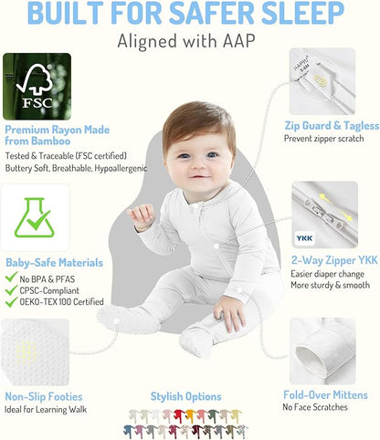 HAPIU Rayon from Bamboo Baby Footed Pajamas, 2 Way Zipper YKK, Footie for Baby Boy Girls, Newborn-24 Months