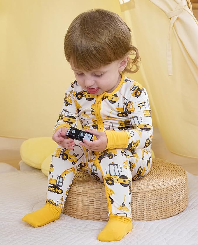 Bamboo Viscose Baby Convertible Footie Pajama, Zipper Pajamas for Baby Boys & Girls, Sleep & Play Footed Pjs
