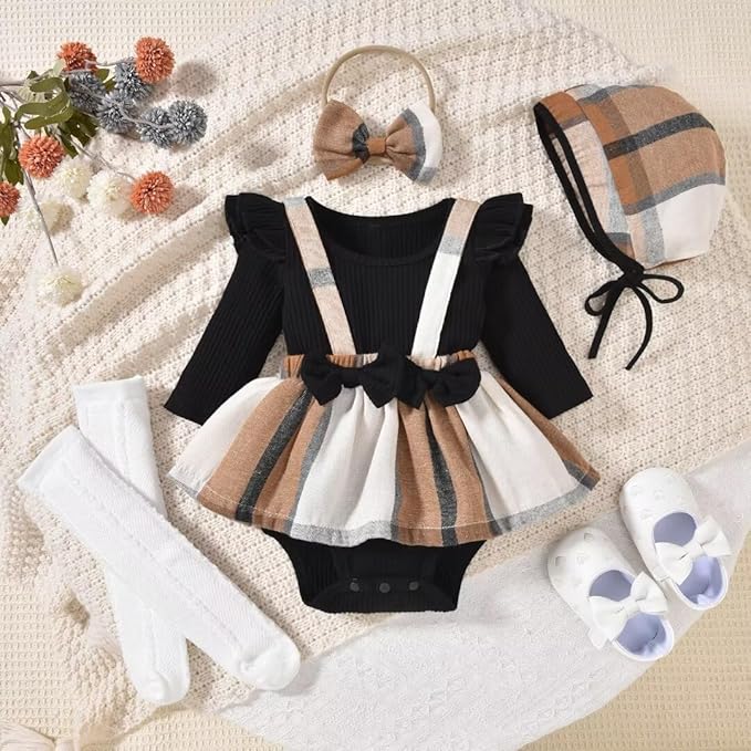 Unutiylo Preemie Newborn Baby Girl Clothes Romper Suspender Dress Fall Winter Outfits Ruffle Long Sleeve Jumpsuit