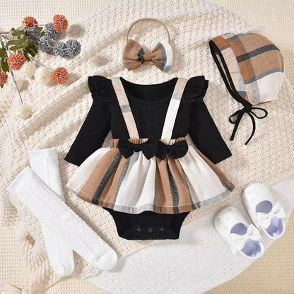 Unutiylo Preemie Newborn Baby Girl Clothes Romper Suspender Dress Fall Winter Outfits Ruffle Long Sleeve Jumpsuit