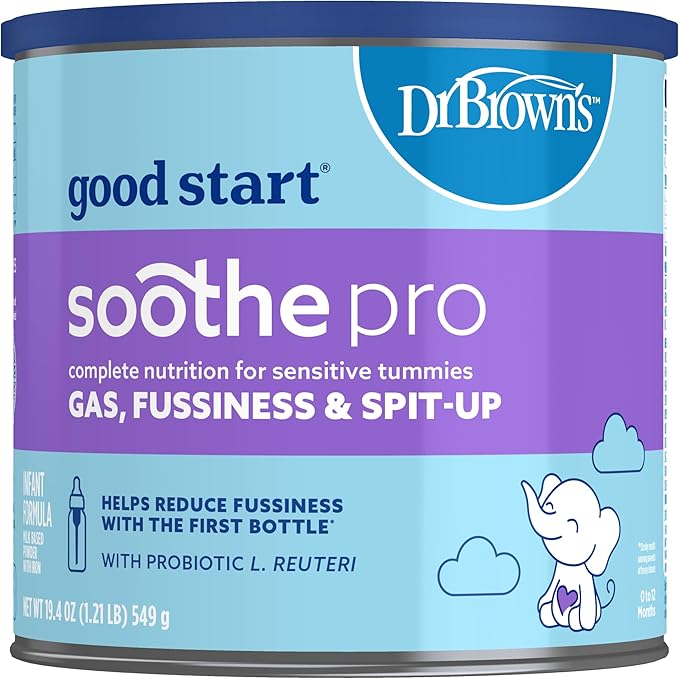 Good Start | Dr. Brown's Soothe Pro, Baby Formula Powder, for Sensitive Tummies, Gas, Fussiness and Spit-Up, Infant Formula with Probiotics, DHA, Non-GMO,19.4 Ounce