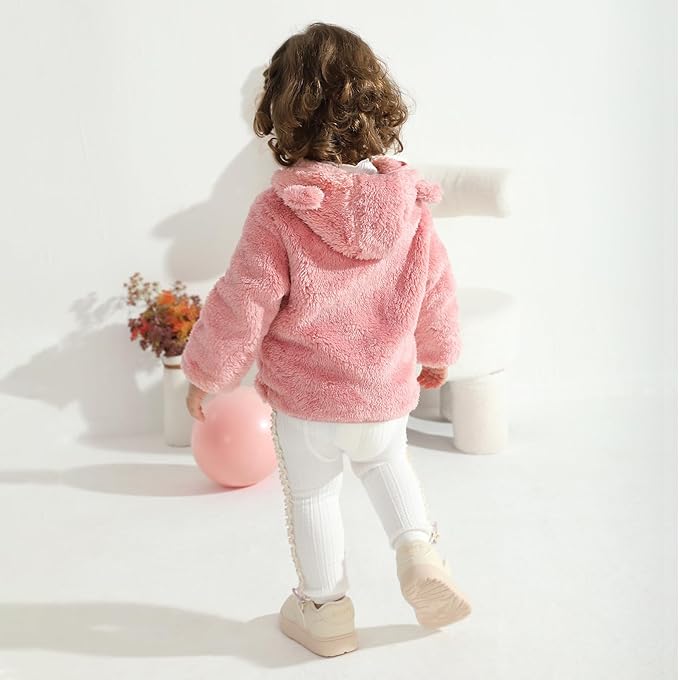 Baby Toddler Boys Girls Fleece Jacket with Hood Zip Up Cute Bear Coats for Infant Boys Girls Fuzzy Jacket with Ear 1-5T