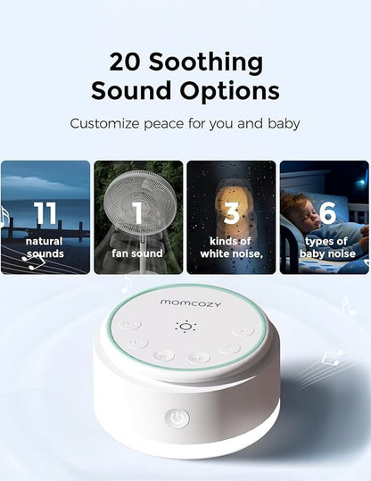 Momcozy Sound Machine for Baby | Portable White Noise Sound Machine for Sleep Rechargeable | 20 Sleep Sounds White Noise Machine with Nursery Night Light | Travel Sleep Sound Machine Battery Based