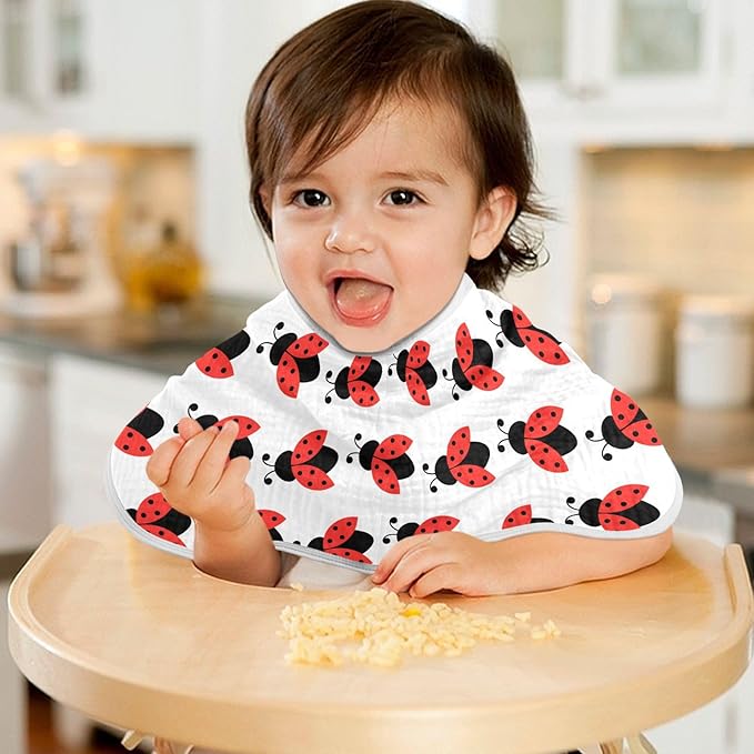 vvfelixl Muslin Burp Cloths Cute Ladybug Pattern Baby Washcloths for Baby Girl Boys 2 Pack White