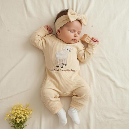 allshope Infant Baby Girl Fall Outfit Romper Ribbed Embroidery Onesie Jumpsuit Long Sleeve Bodysuit Cute Newborn Clothes