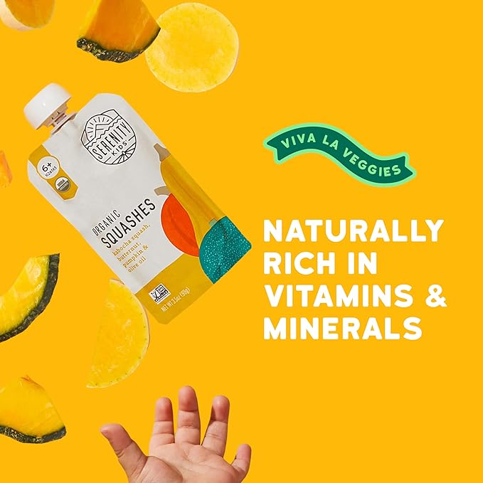 Serenity Kids 6+ Months USDA Organic Veggie Puree Baby Food Pouches | No Sugary Fruits or Added Sugar | Allergen Free | 3.5 Ounce BPA-Free Pouch | Squashes | 1 Count