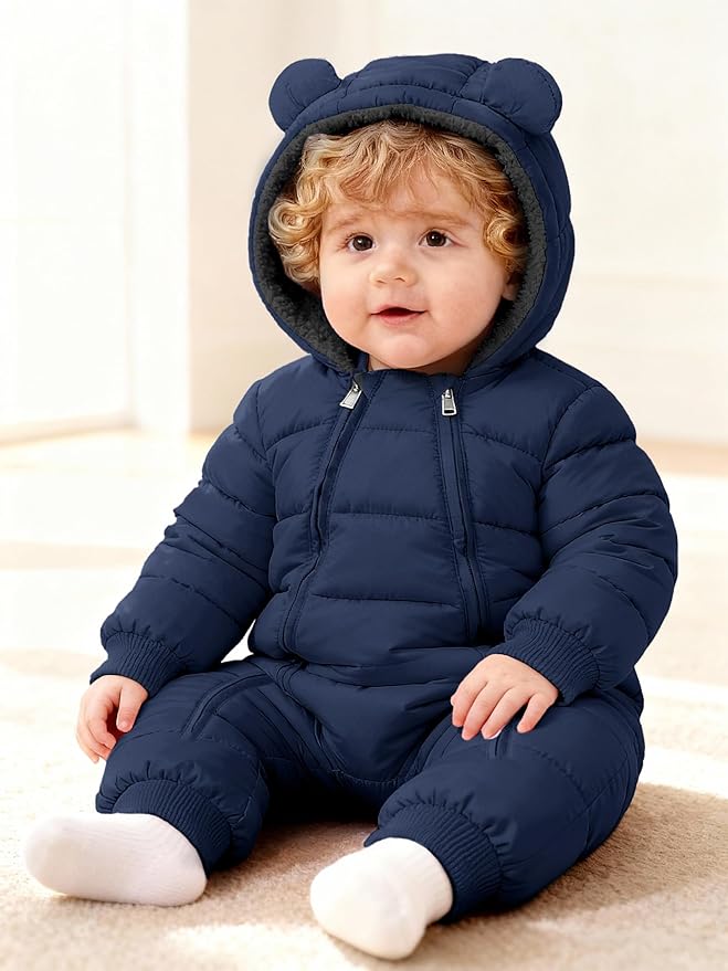 XMWEALTHY Baby Snowsuit Toddler Girl Clothes Cute Hooded Double Zipper Boys Winter Coat Unisex Romper for Infant