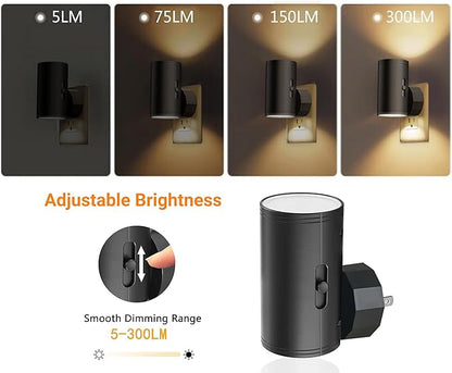 LED Night Light Plug in, Modern Night Lights Plug into Wall, Dusk to Dawn Sensor, 5-300LM Adjustable Brightness,Daylight 5000K,Dimmable Night Lights for Hallway Bedroom Stairway, 2 Pack