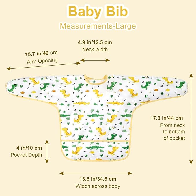 Accmor 4 Pack Long Sleeve Bibs, Baby Smock Waterproof Sleeved Bib Smock for Baby Toddler 6-36 Months