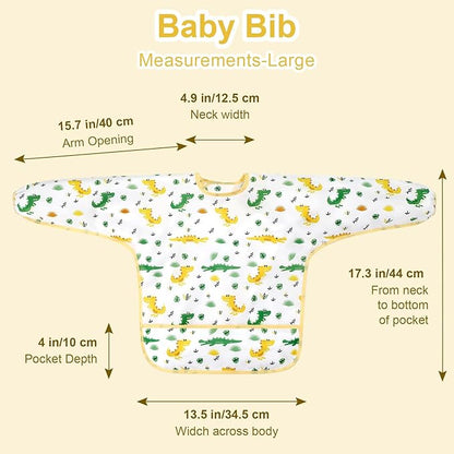 Accmor 4 Pack Long Sleeve Bibs, Baby Smock Waterproof Sleeved Bib Smock for Baby Toddler 6-36 Months