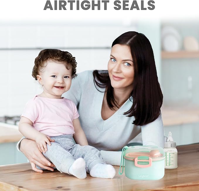 Lulyboo Baby Formula Milk Powder Container - Travel-Friendly, Airtight Storage with Scoop & Spork, Compact BPA-Free, Easy-to-Clean Portable Baby Feeding Accessories (Green)