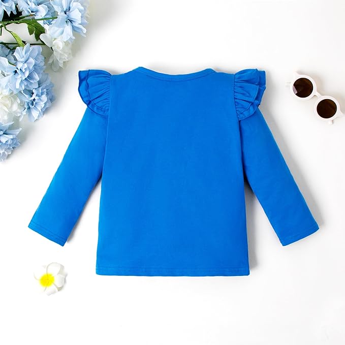 LYSMuch Toddler Baby Girls Long Sleeve Ruffle T Shirt Kids Casual Plain Solid Top Blouse T-Shirt Undershirt