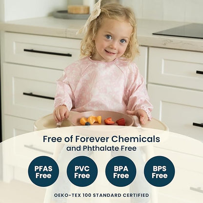 Tiny Twinkle Long Sleeve Bib for Babies & Toddlers | 2-Pack Waterproof Smock Bib for Eating | Machine Washable & Mess-Proof Feeding Essentials | Newborn Shower Gift (Black,Sage Checkers, 6-24M)