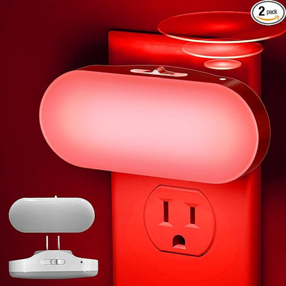 DORESshop Red Night Light, Auto On/Off, 0-100 LM Adjustable Brightness, Dimmable Plug Into Wall Light Sensor Night Light for Kids Room, Bedroom, Stair Lights, 1W, 2 Pack