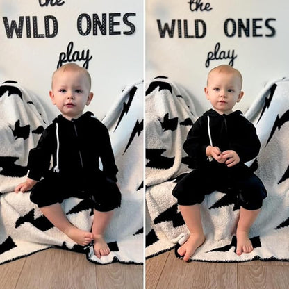Unutiylo Unisex Baby Boys Girls Long Sleeve Infant Baby Zipper Hooded Jumpsuits Romper Loose Outfit Clothes