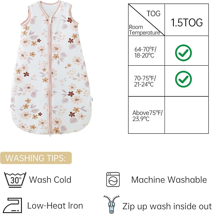 YOHKOH Baby Wearable Blanket, 100% Cotton SleepSack, Swaddle Transition Sleeping Bag, 1.5 TOG