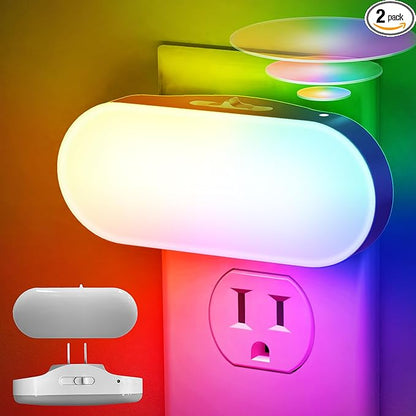 DORESshop RGB 120V Night Lights Plug into Wall, 0.7W LED Night Light for Kids Room, Bathroom Night Light, Stair Lights, Hallway Light, Color Moving, 2 Pack Christmas Gifts