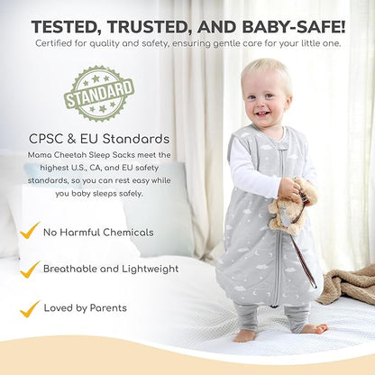 Mama Cheetah Toddler Sleep Sack with Feet in 1.0 Tog Organic Cotton for Boys and Girls, Baby Sleep Bag with Legs and 2-Way Zipper, Early Walker Medium