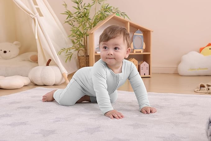 GUISBY Long Sleeve Cotton Pajamas Footless Baby Bodysuits with Zipper and Mittens 3-Pack for Boys Girls