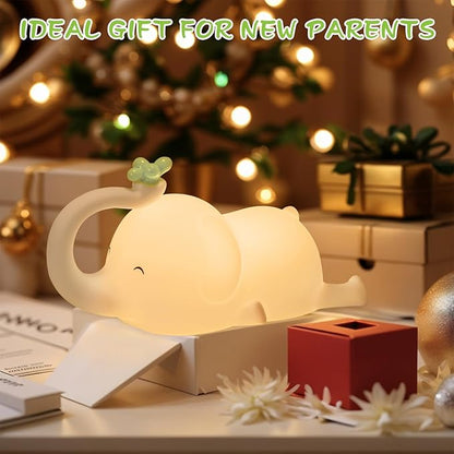Silicone Night Light for Kids, Squishy Elephant Lamp - 3 Level Dimmable Rechargeable with Timer, Safe Bedside Light for Nursery Toddler Room