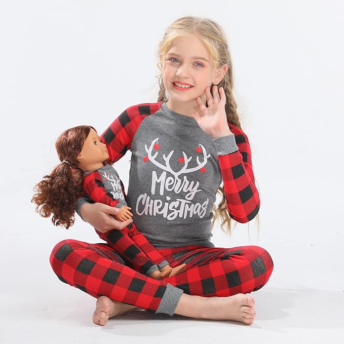 Babyroom Girls Matching Doll&Toddler 4 Piece Cotton Pajamas Toddler Christmas Sleepwear