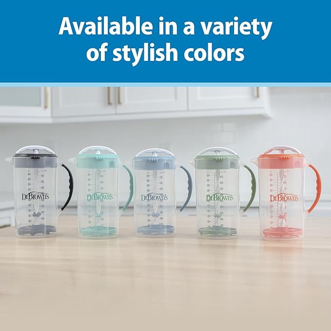 Dr. Brown's Baby Formula Mixing Pitcher with Adjustable Stopper, Locking Lid, and No Drip Spout, 36 oz, BPA-Free, Gray, 1-Pack