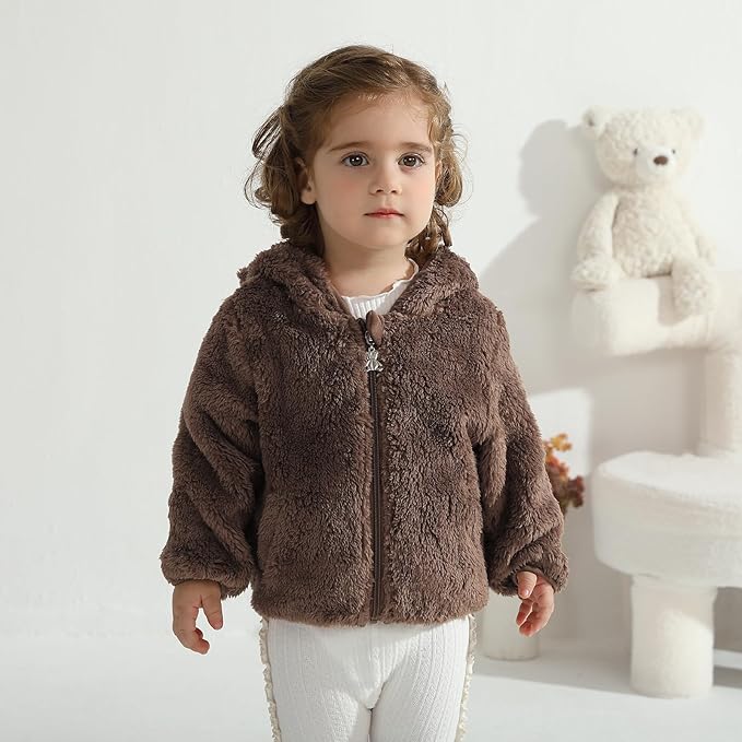 Baby Toddler Boys Girls Fleece Jacket with Hood Zip Up Cute Bear Coats for Infant Boys Girls Fuzzy Jacket with Ear 1-5T