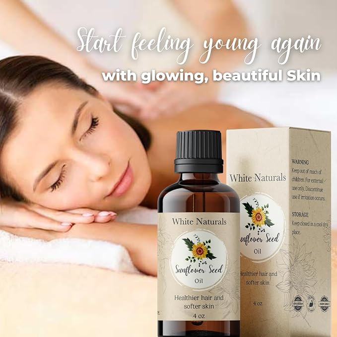 Sunflower Seed Oil, Pure and Natural, Cold-Pressed, for Skin Care, Massage, Hair Care, and to Dilute Essential Oils, 4 fl oz