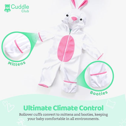 Cuddle Club Fleece Baby Bunting Bodysuit with Hood, Convertible Mittens & Booties, Car Seat Friendly, Soft & Warm, Easy Zip