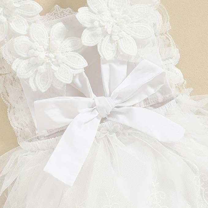 Infant Baby Girl Lace Romper Baby Tulle Dress Romper Flowers Bodysuit Spring Summer Festival Clothes with Headband