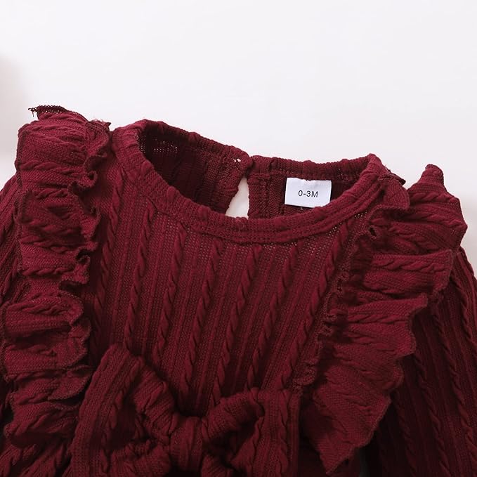 Happy Town Baby Girl Romper Infant Fall Winter Clothes Ruffle Sweater Long Sleeve Bodysuit Jumpsuit and Headband