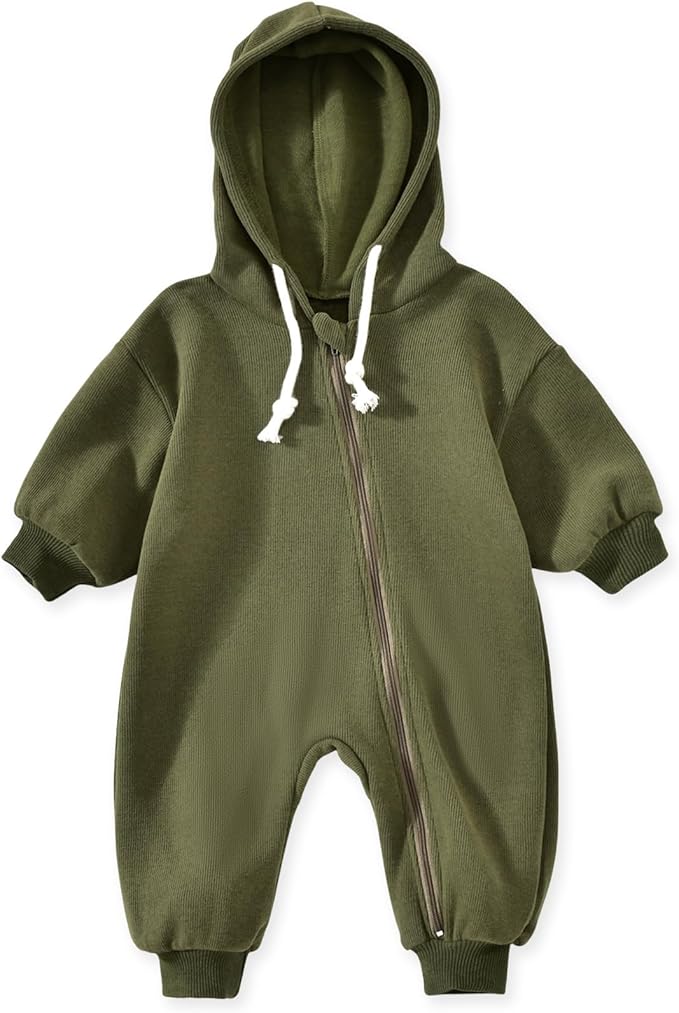 Unutiylo Unisex Baby Boys Girls Long Sleeve Infant Baby Zipper Hooded Jumpsuits Romper Loose Outfit Clothes