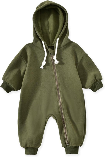 Unutiylo Unisex Baby Boys Girls Long Sleeve Infant Baby Zipper Hooded Jumpsuits Romper Loose Outfit Clothes