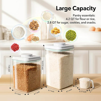 Ankou Food Storage Container Sets, 2.8 Qt + 4.2 Qt Airtight Canisters with Lids and 130ml Scoop, BPA-Free Plastic Pantry Containers for Flour, Sugar, Rice