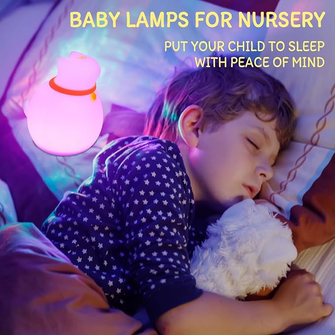 7-Color Changing Cat Night Light, Silicone Rechargeable Nursery Light with Timer & 3 Modes, Kids Bedroom Lamp Touch Sensor (Cute Animal Design)