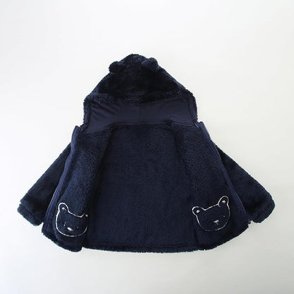 Toddler Winter Coat Fleece Zip up Hooded Bear Ears Warm Fuzzy Baby Kids Jacket Outerwear Sweater