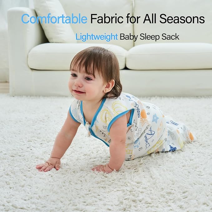 XUNTA 0.5 TOG Sleep Sack 100% Cotton Wearable Blanket, Summer Lightweight Toddler Sleeping Bag with 2-Way Zipper for Boy Girl