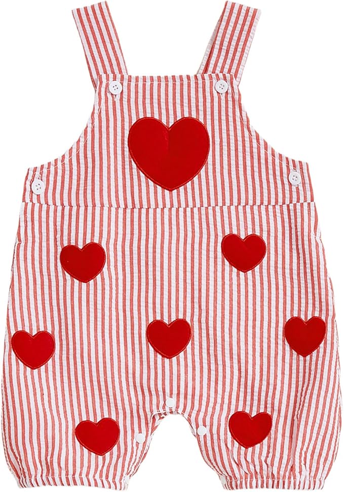Baby Boy Valentines Outfit Heart Embroidery Bubble Romper Striped Sleeveless Onesie Newborn Boy Clothes