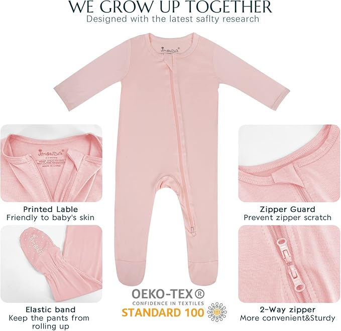 Jimonda Bamboo Baby Pajamas,Unisex Boys Girls One-Piece Footies,Long Sleeve Sleepers 2-Way Zip closure Romper