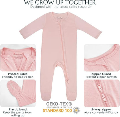 Jimonda Baby Romper Boys Girls Bamboo Pajamas 2-Way Zipper Footed Unisex Zip-Up Sleepers Sleep and Play pjs