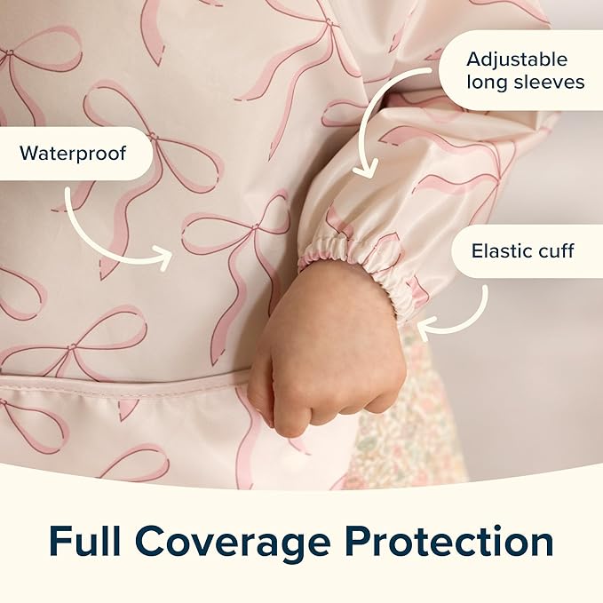 Tiny Twinkle Long Sleeve Bib for Babies & Toddlers | 2-Pack Waterproof Smock Bib for Eating | Machine Washable & Mess-Proof Feeding Essentials | Newborn Shower Gift (Periwinkle Putty,2-4Y)