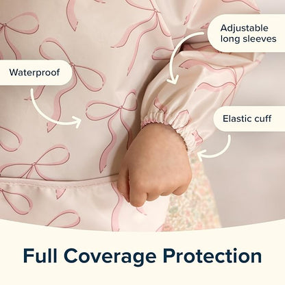 Tiny Twinkle Long Sleeve Bib for Babies & Toddlers | 2-Pack Waterproof Smock Bib for Eating | Machine Washable & Mess-Proof Feeding Essentials | Newborn Shower Gift (Periwinkle Putty,2-4Y)