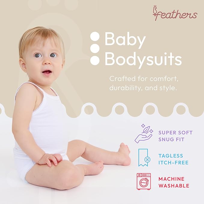 Feathers Tank Top Baby Girl Undershirts - Super Soft Cotton One-Piece Toddler Bodysuit (4 Pack) (Multicolor)