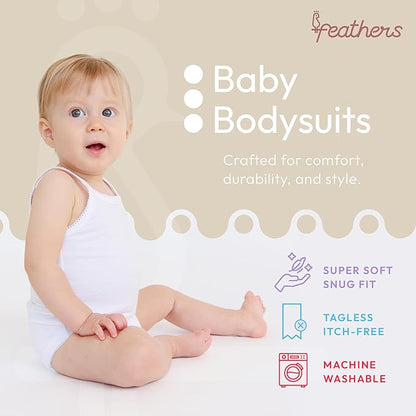 Feathers Tank Top Baby Girl Undershirts - Super Soft Cotton One-Piece Toddler Bodysuit (4 Pack) (Multicolor)