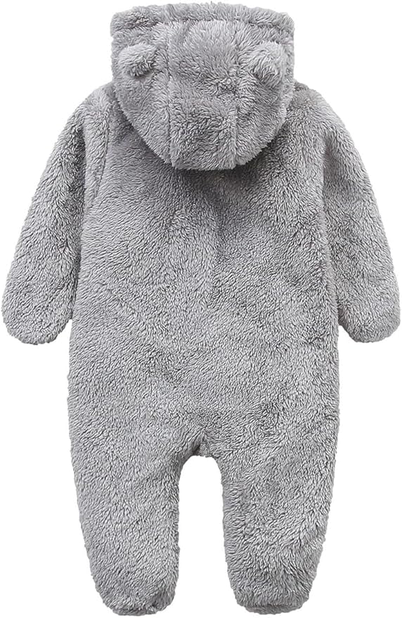 Newborn Baby Romper Fleece Onesie Jumpsuit Toddler Warm Hooded Outwear Outfits for Infant