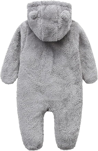 Newborn Baby Romper Fleece Onesie Jumpsuit Toddler Warm Hooded Outwear Outfits for Infant