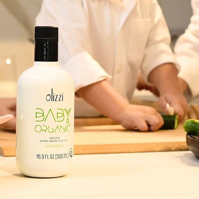 Olive Oil for Baby Food - Olizzi Baby Organic Extra Virgin Olive Oil, Cold Pressed, USDA Organic, Kosher, Delicious, Smooth, Award Winning, Polyphenol Rich, 16.9 FL OZ (500 ML)