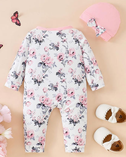 Mioglrie Newborn Baby Girl Clothes Long Sleeve Romper Infant Fall Winter Outfits Floral Hat Jumpsuit Preemie Girl Clothes